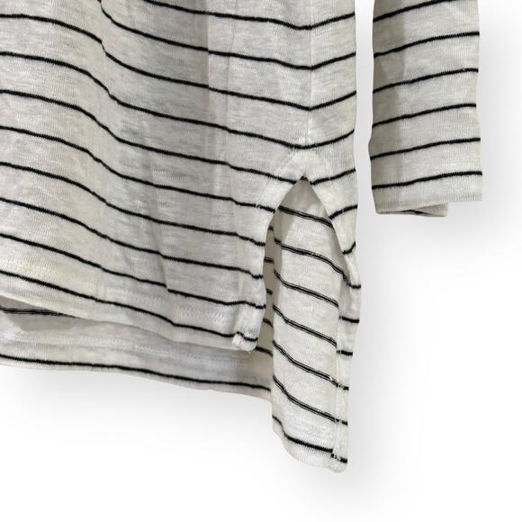 Eileen Fisher Black White Stripe 100% Organic Linen V Neck Top Small Long Sleeve - Picture 3 of 7